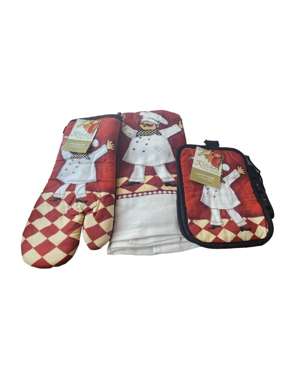 Kitchen Towel  5 Piece Set Chef Wine Glass  2 Towels 2 Pot Holders, 1 Oven Mitt